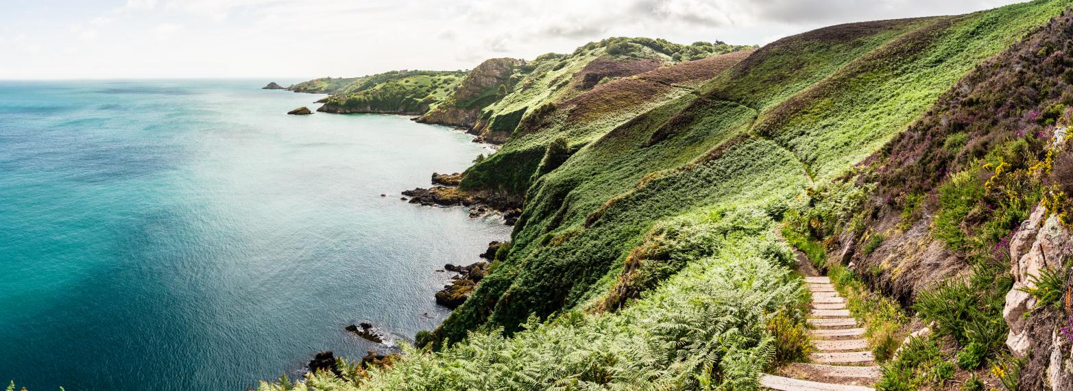 Jersey coastal cliffs and footpath above the sea